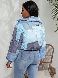 Stylish Women's Zipper Front Denim Printed Cotton-padded Jacket ZS-0633