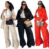 Ruffle Sleeved Cardigan Shirt Flared Pants Two-piece Set DNY-2246