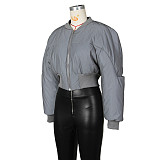 Women's Fashion Round Neck Long Sleeve Zipper Warm Reflective Cotton Jacket ZS-0603