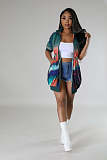 Fashion Women Printed Mid-sleeve Zipper Drawstring Waist Mini Dress XMY-9462