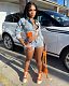 Denim Cropped Tops Matching Shorts 2 Piece Set MEM-88520