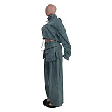 Women's Casual Loose Zipper Pockets Denim Suit YUN-51015
