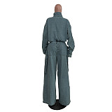 Women's Casual Loose Zipper Pockets Denim Suit YUN-51015