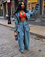 Women's Casual Loose Zipper Pockets Denim Suit YUN-51015
