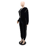 Beaded Velvet Short Top Tie Feet Tapered Pants Set YLA-10315