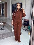 Long Sleeved Cardigan Crop Top High Waisted Rippen Pants Set YLA-10310