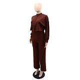 Long Sleeved Cardigan Crop Top High Waisted Rippen Pants Set YLA-10310