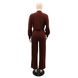 Long Sleeved Cardigan Crop Top High Waisted Rippen Pants Set YLA-10310