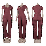 Sexy Slim Fitting Short Sleeve Tassel Jumpsuit NY-7339
