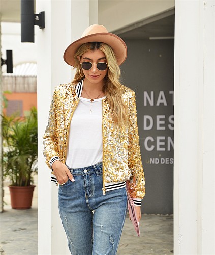 Women Sequins Jacket Sparkle Open Front Blazer Coat YLA-9381