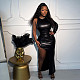 Ladies Single Sleeve Slim Stretch Tight Slit Black Leather Maxi Dress NY-2928