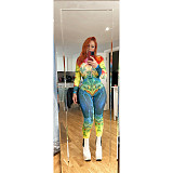 Fashion Y2k Print Set Zipper Stretch Slim-Fit Jumpsuit ASL-6707