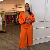 Orange Sexy Deep-V Backless Lantern Sleeves Wide-leg Jumpsuit NY-10661 Orange Sexy Deep-V Backless Lantern Sleeves Wide-leg Jumpsuit NY-10661