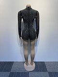Sexy Slim-fit Hot Drill See-through Stretch Short Jumpsuit NY-2923