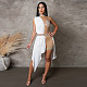 Women Sexy Slim See-through Sleeveless Irregular Hem Stitching Hot Drill Romper NY-2929