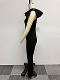 Black Bowknot V-neck Sleeveless Backless Tight Flared Jumpsuit NY-2955
