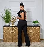 Black Bowknot V-neck Sleeveless Backless Tight Flared Jumpsuit NY-2955