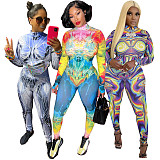Fashion Y2k Print Set Zipper Stretch Slim-Fit Jumpsuit ASL-6707