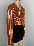 Ladies Solid Color Slit Long Sleeve Lapel Drawdown Waist Tops WDS-231016