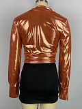 Ladies Solid Color Slit Long Sleeve Lapel Drawdown Waist Tops WDS-231016