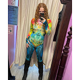 Fashion Y2k Print Set Zipper Stretch Slim-Fit Jumpsuit ASL-6707