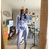 Fashion Y2k Print Set Zipper Stretch Slim-Fit Jumpsuit ASL-6707