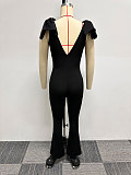Black Bowknot V-neck Sleeveless Backless Tight Flared Jumpsuit NY-2955
