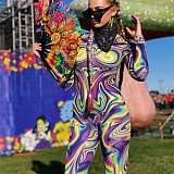 Fashion Y2k Print Set Zipper Stretch Slim-Fit Jumpsuit ASL-6707
