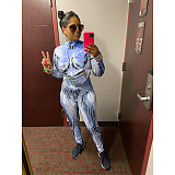 Fashion Y2k Print Set Zipper Stretch Slim-Fit Jumpsuit ASL-6707