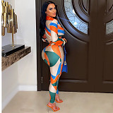 Lapel Shirt Elastic Long Pants Lady Two Piece Outfits CYU-9433
