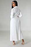 Long Sleeve Polo Neck Pleated Skirt Maxi Dresses YLA-10180