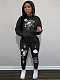 Autumn/Winter Fleece Printed Hoodie Pants Suit for Women SH-390878