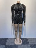 Sexy Slim-fit Hot Drill See-through Stretch Short Jumpsuit NY-2923