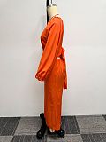 Orange Sexy Deep-V Backless Lantern Sleeves Wide-leg Jumpsuit NY-10661