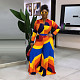 Women Slim V-neck Printed Lapel Long Sleeve Wide-leg Jumpsuit NY-10659