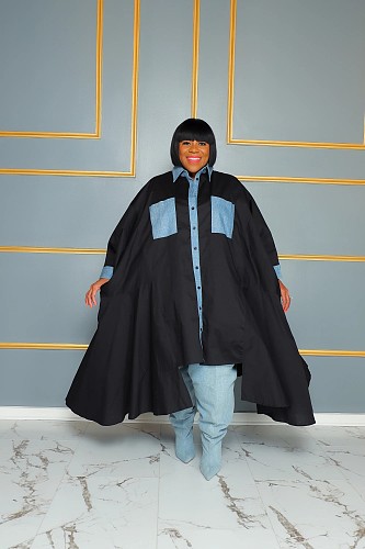 5XL Pockets Denim High Low Shirt Dress CYU-9625