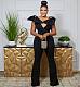 Black Bowknot V-neck Sleeveless Backless Tight Flared Jumpsuit NY-2955