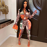 Lapel Shirt Elastic Long Pants Lady Two Piece Outfits CYU-9433