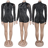 Sexy Slim-fit Hot Drill See-through Stretch Short Jumpsuit NY-2923