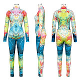 Fashion Y2k Print Set Zipper Stretch Slim-Fit Jumpsuit ASL-6707
