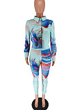 Lapel Shirt Elastic Long Pants Lady Two Piece Outfits CYU-9433