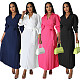 Long Sleeve Polo Neck Pleated Skirt Maxi Dresses YLA-10180