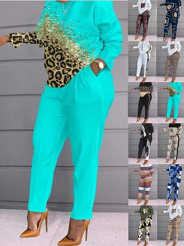 2023 Autumn Winter New Print Long Sleeve Top Pants Set SAN-9076