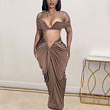 Sexy Strapless Crop Top With Tight Floor-length Pleated Long Skirt NY-10642