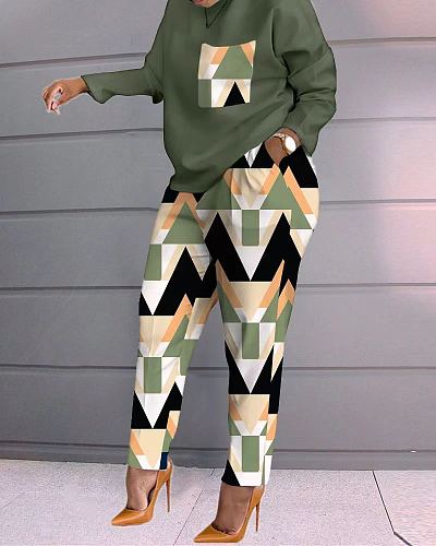 2023 Autumn Winter New Print Long Sleeve Top Pants Set SAN-9076