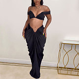 Sexy Strapless Crop Top With Tight Floor-length Pleated Long Skirt NY-10642