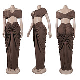 Sexy Strapless Crop Top With Tight Floor-length Pleated Long Skirt NY-10642