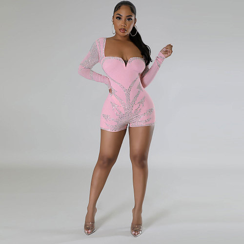 Sexy Strapless Hot Drilling Long Sleeves Bodycon Rompers NY-2900