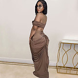 Sexy Strapless Crop Top With Tight Floor-length Pleated Long Skirt NY-10642