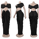 Sexy Strapless Crop Top With Tight Floor-length Pleated Long Skirt NY-10642